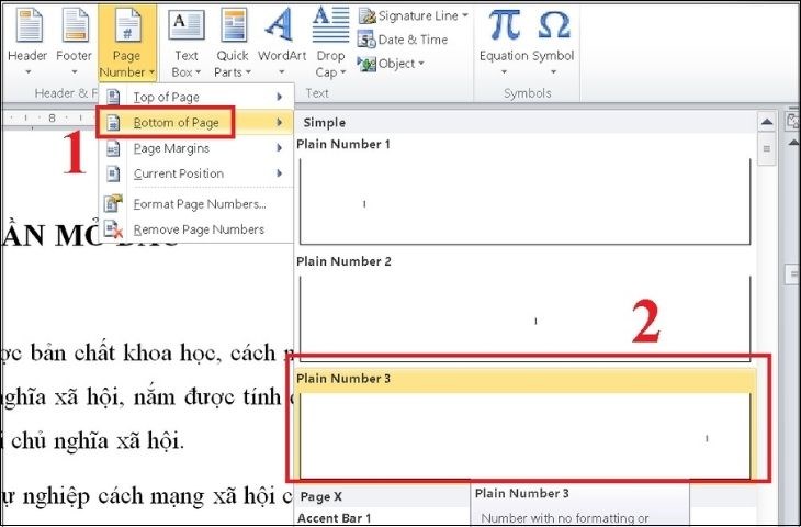 Cách đánh số trang trong word